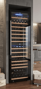 Vinovero 27" Dual Zone Wine Cooler with 180 Bottle Capacity and Black Full Glass Door