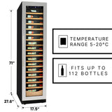 Kenmore Elite 18 Inch Sngle Zone 112 Bottle Wine Cooler