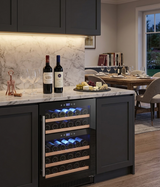Vinovero 23" Dual Zone Wine Cooler with 40 Bottle Capacity and Black Full Glass Door