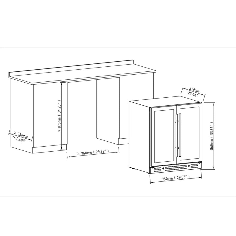 30-inch Dual Zone Wine Cooler with Low-E Glass Door