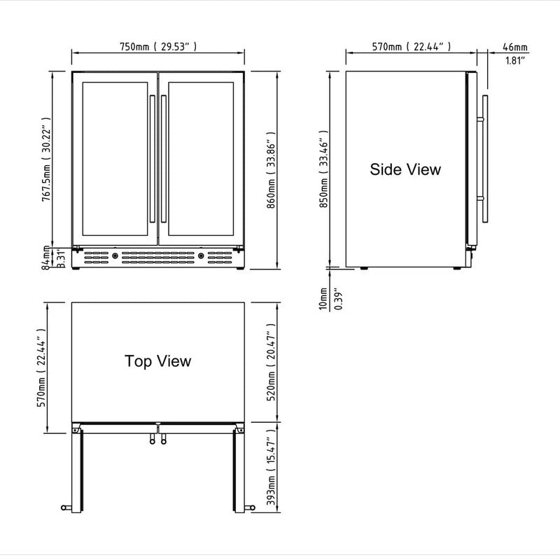 30-inch Dual Zone Wine Cooler with Low-E Glass Door with Stainless Steel Trim