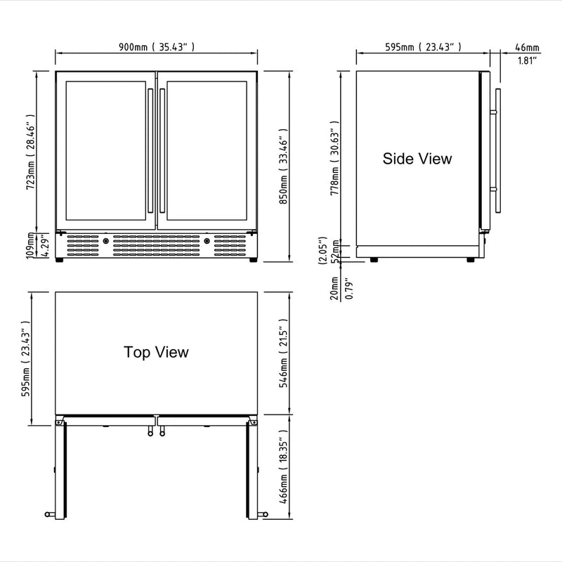 36" Under Bench Dual-Zone Wine Cooler with Low-E Glass Door