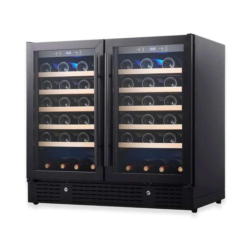 36" Under Bench Dual-Zone Wine Cooler with Low-E Glass Door