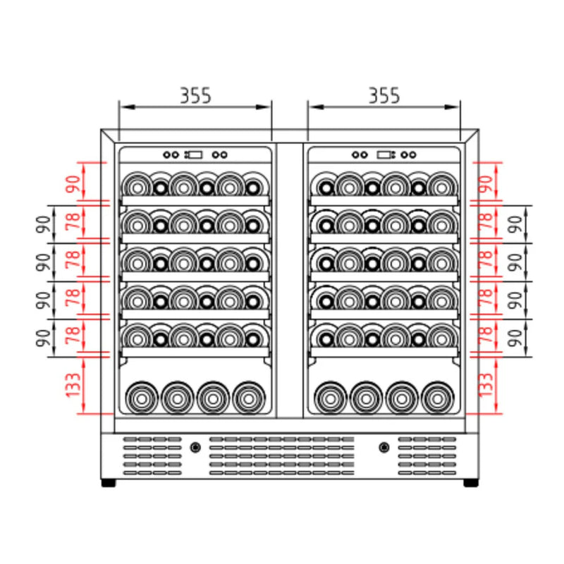 36" Under Bench Dual-Zone Wine Cooler with Low-E Glass Door