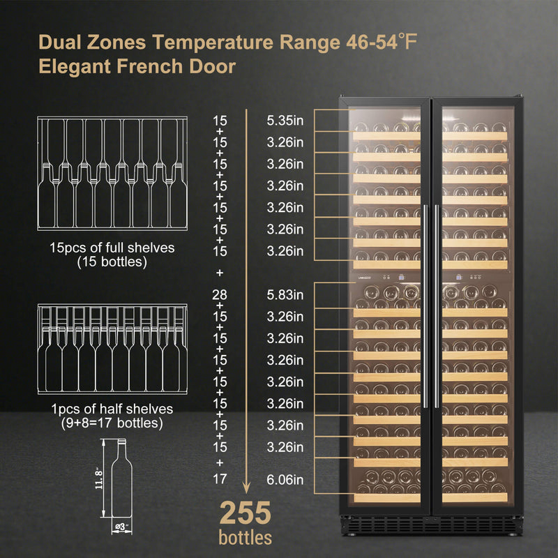 Lanbopro 255 Bottle Dual Door Wine Cooler