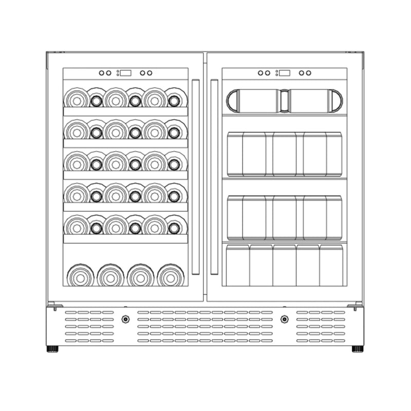36" Under Bench Dual-Zone Wine Cooler with Low-E Glass Door