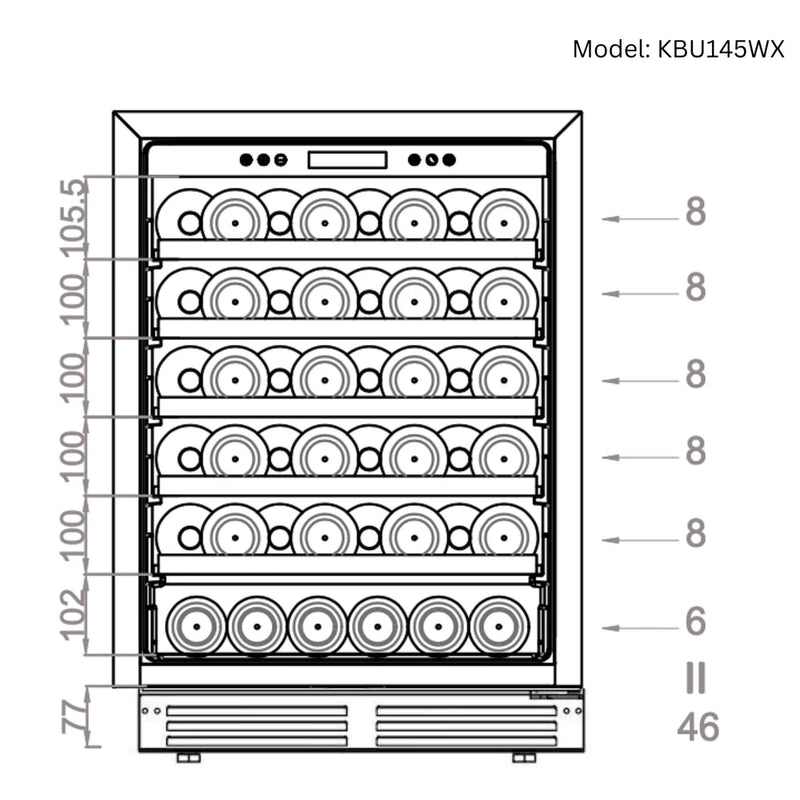24-Inch Under-Counter Single Zone Wine Cooler with Low-E Glass Door with Stainless Steel Trim